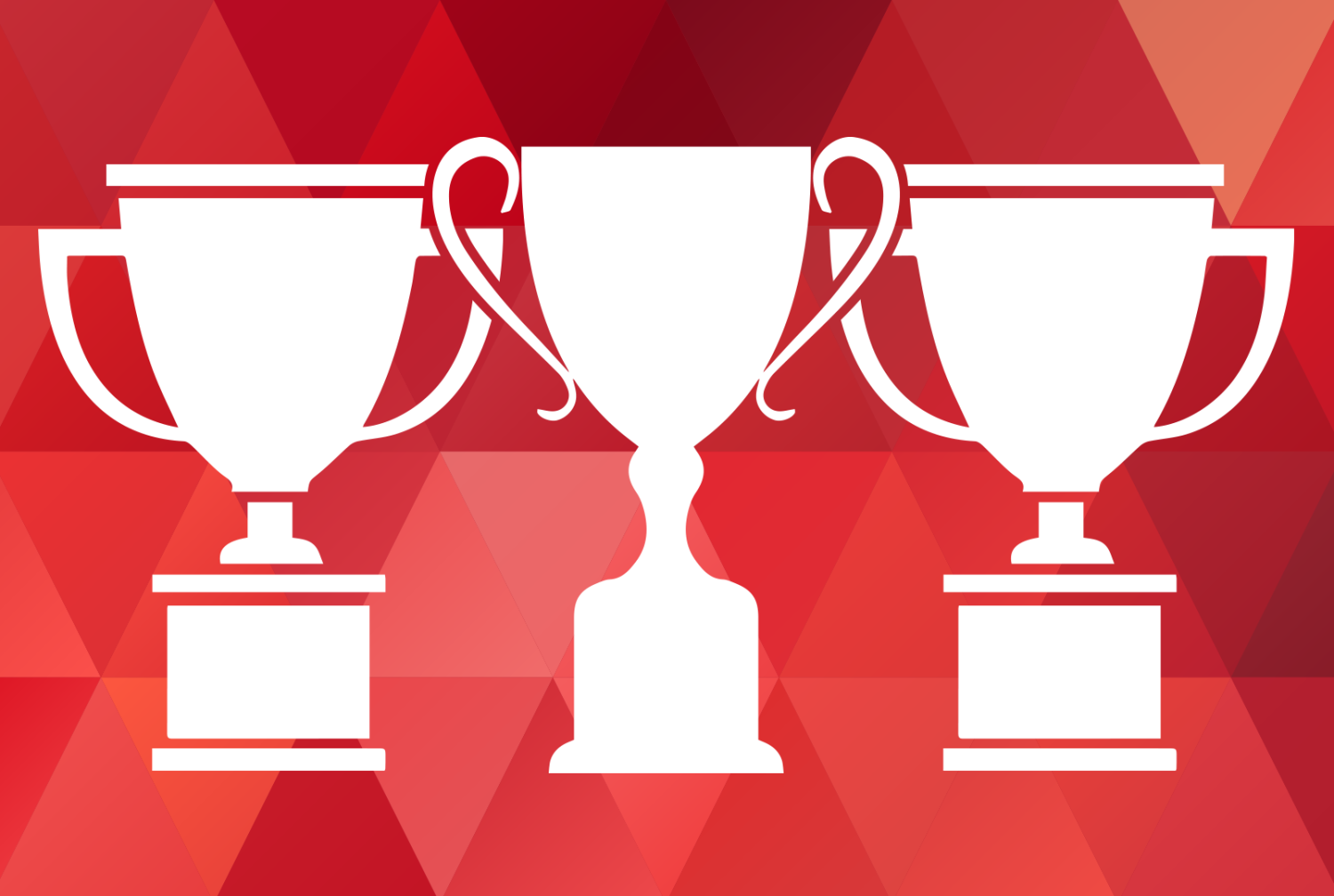 three white trophies behind a red background