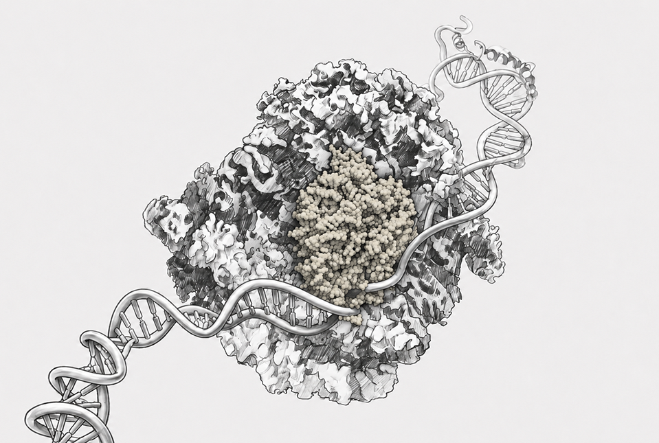 illustration of DNA wrapped around a protein complex