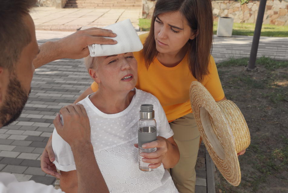 Elderly woman with heat stroke