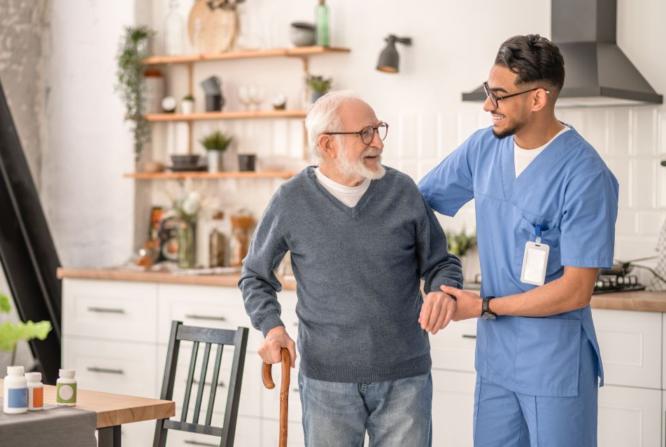 home care aide with elderly man
