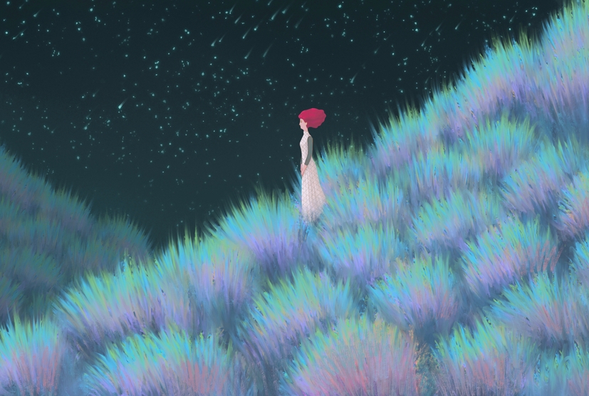 a woman looking out into a distance