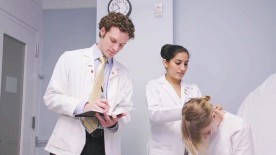 Two doctors treating a patient